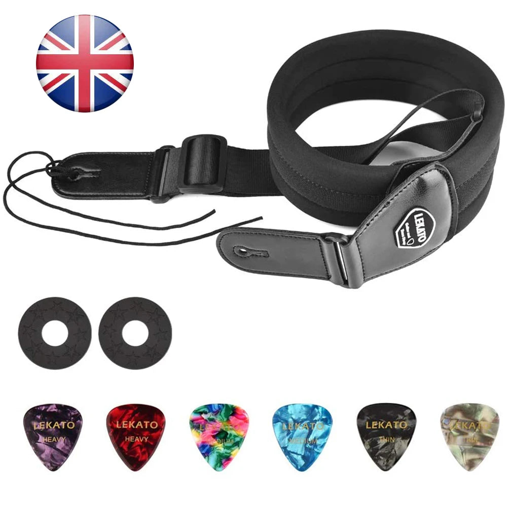 LEKATO LGS2 Adjustable Bass Guitar Strap Cowhide For Electric Bass