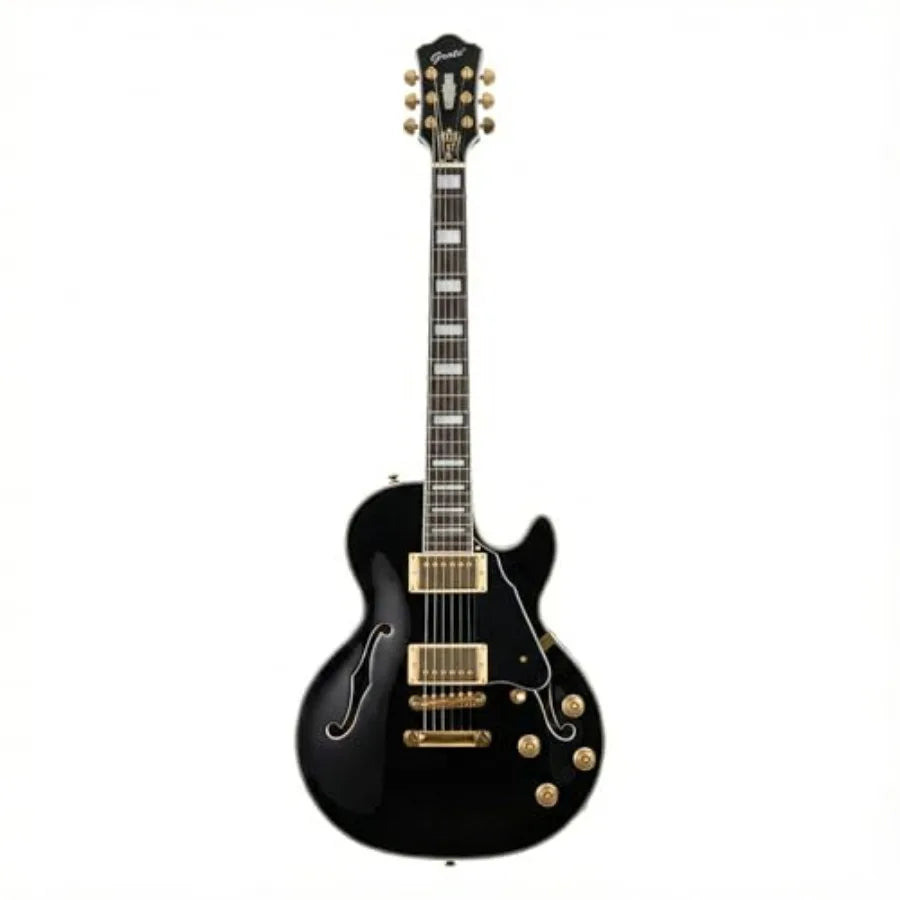 LPF-001 Semi-Hollow Body Electric Guitar with Coils Splitting and Gigbag in Black Color for Live Performance and Practice