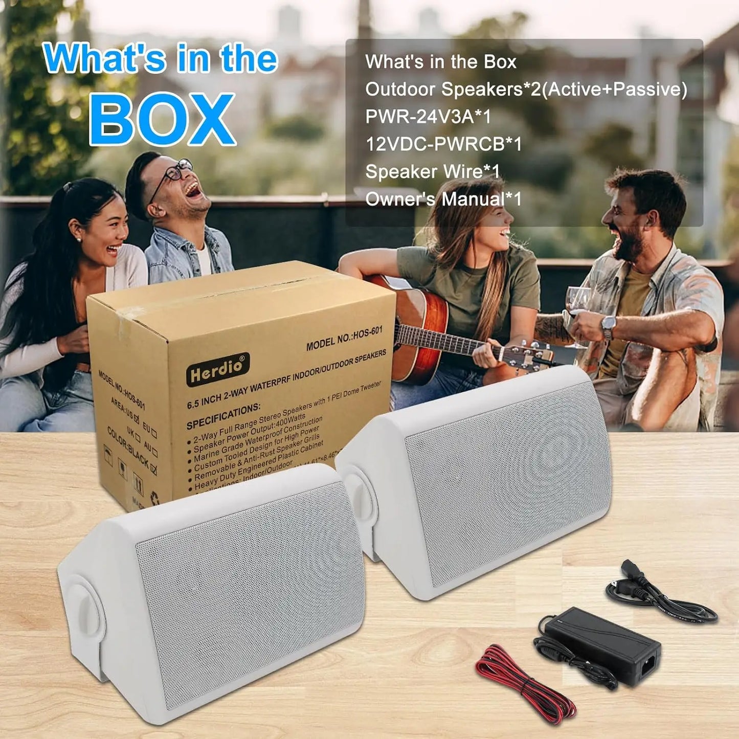 Herdio Two Pack Bluetooth Indoor Outdoor Wall Mount Speakers Waterproof
