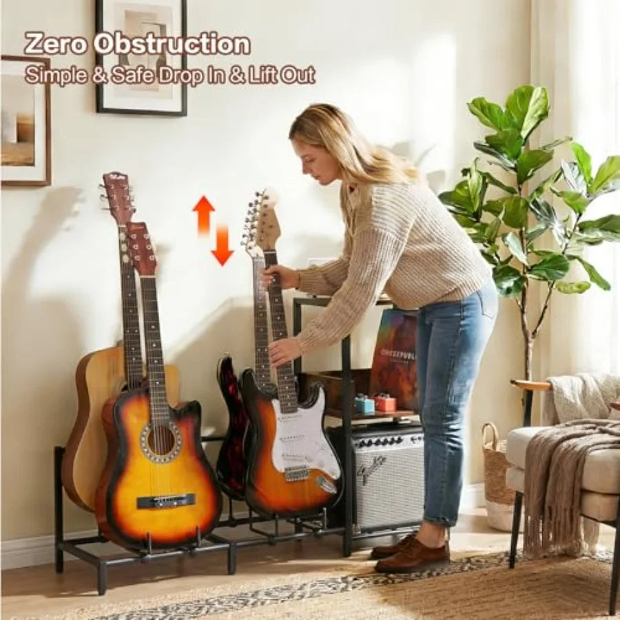 SHXI FourGuitar Floor Stand Two Wood Shelves Amp Holder