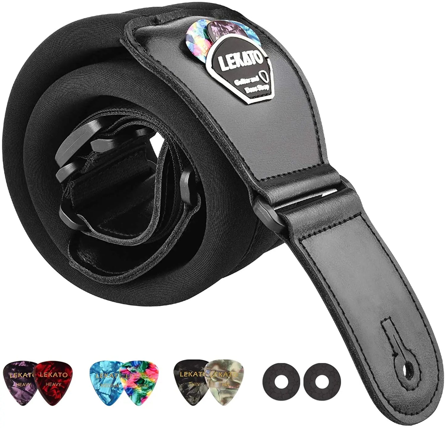 LEKATO LGS2 Adjustable Bass Guitar Strap Cowhide For Electric Bass