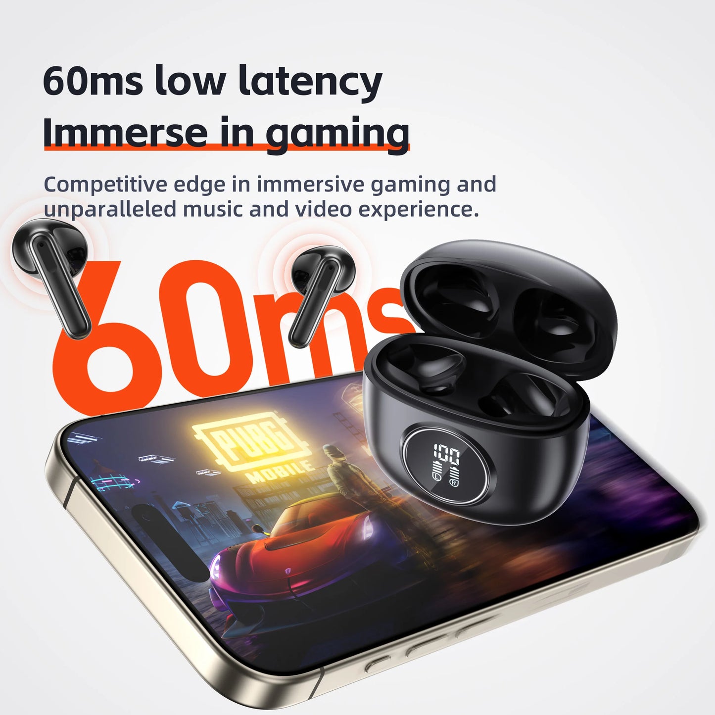 QERE E40 Wireless Earphones Bluetooth 5.3 TWS Low Latency Mics