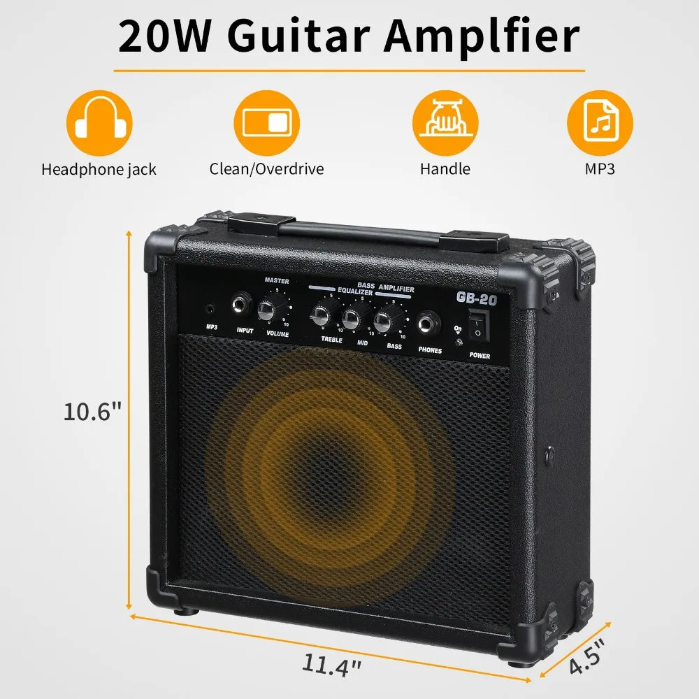Electric Bass Guitar With 24 Frets And 15W Amp Kit