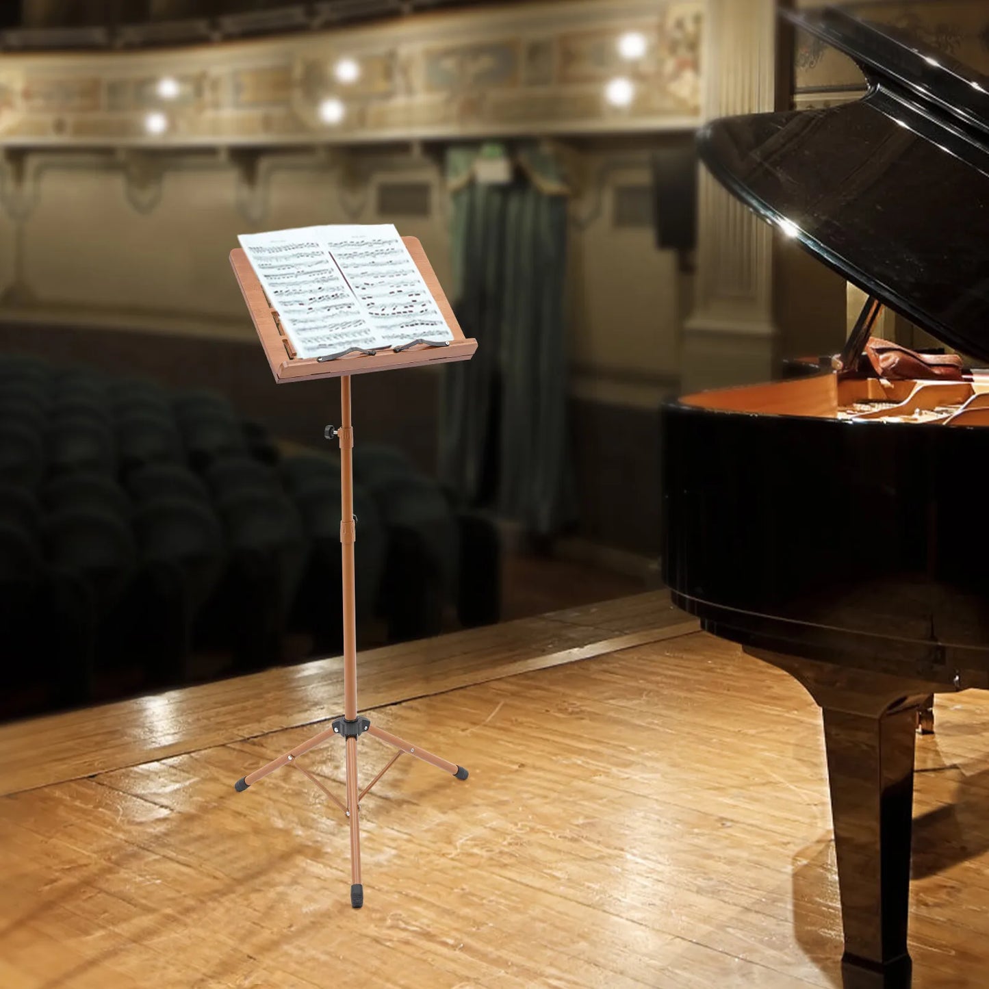 Adjustable Bamboo Music Stand with Tripod for Sheet Music