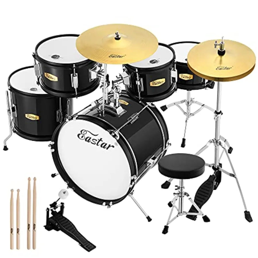 SHXI 5-Piece Junior Drum Kit For Beginners With Adjustable Throne
