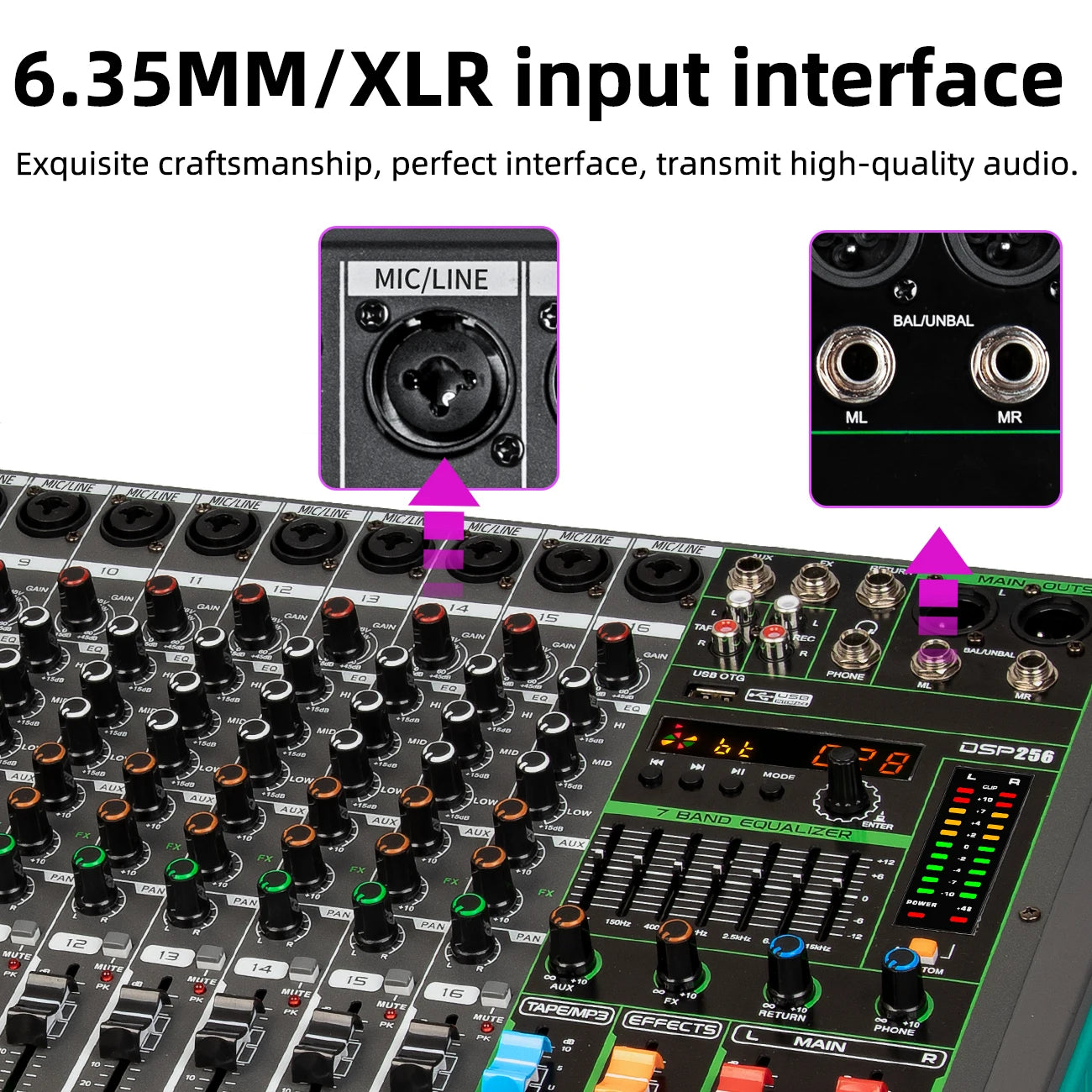 Depusheng MG16 16 Channel Audio Mixer USB Phantom Power 48V