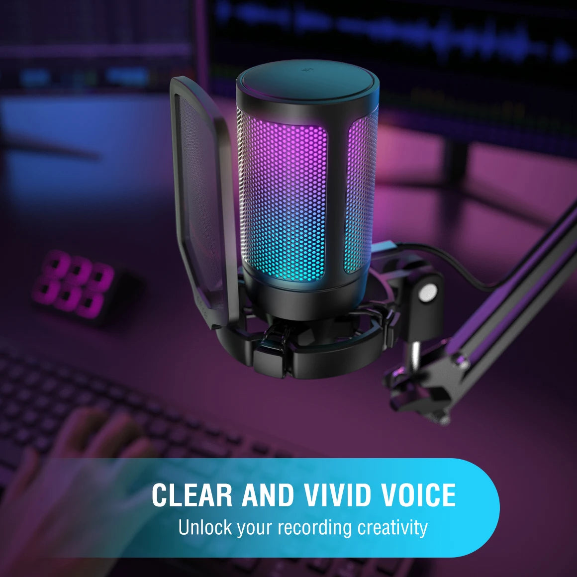 FIFINE Ampligame USB Gaming Microphone With Pop Filter Shock Mount Gain Control