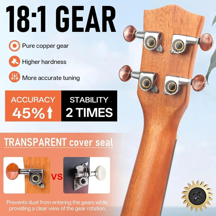 SHXI Walnut Concert Ukulele For Beginners With Free Online Lessons Starter Kit