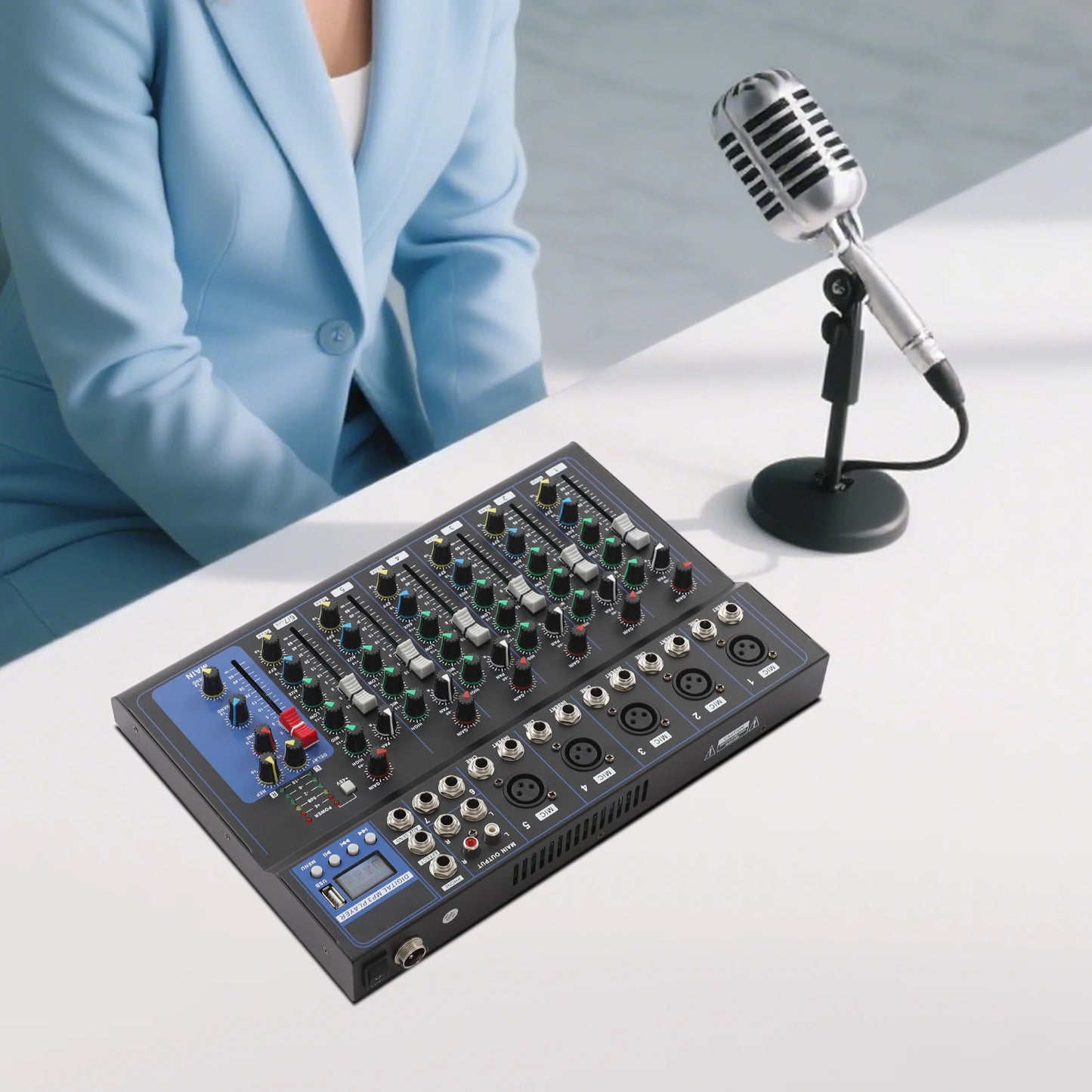 Bymaocar 7 Channel Audio Mixer Console For DJ Webcasting Home