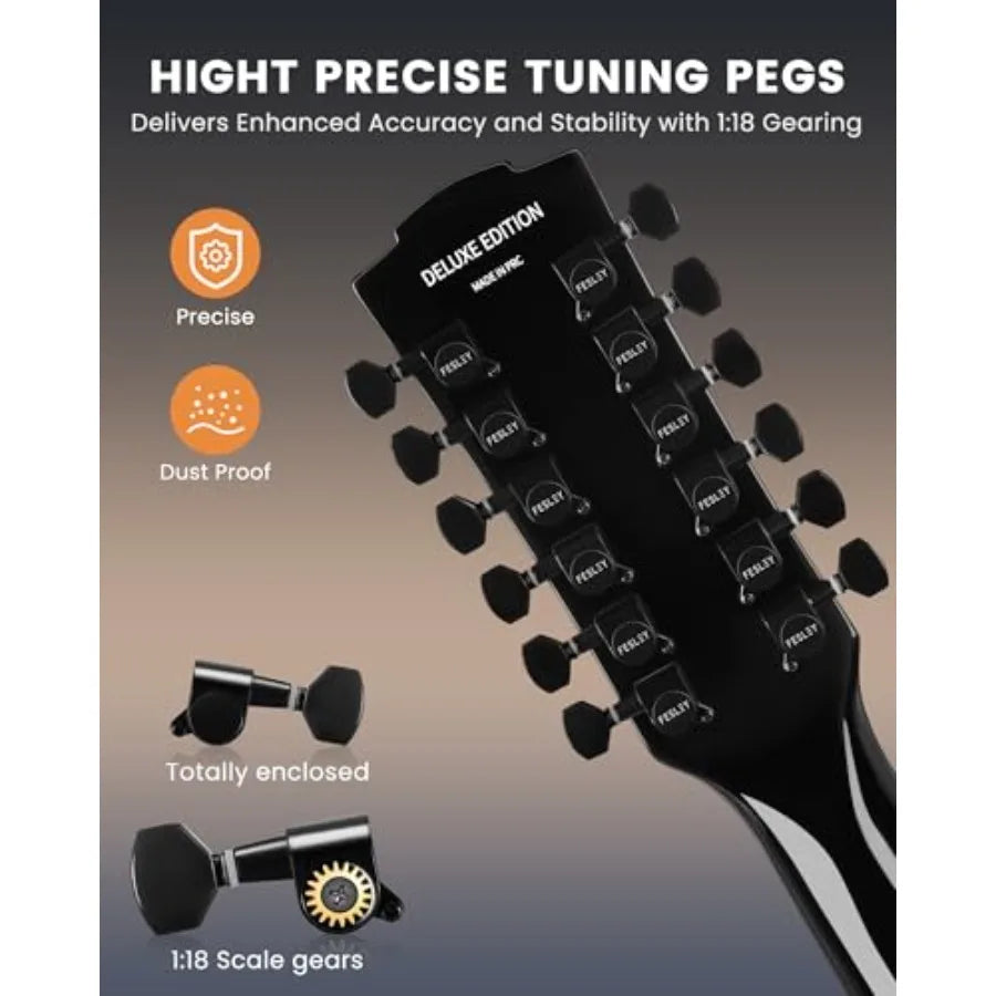 12 String Guitar 42 Full Size Acoustic Electric Guitar for Beginners Adults Spruce Top Cutaway Guitar Bundle with Gig Bag Picks