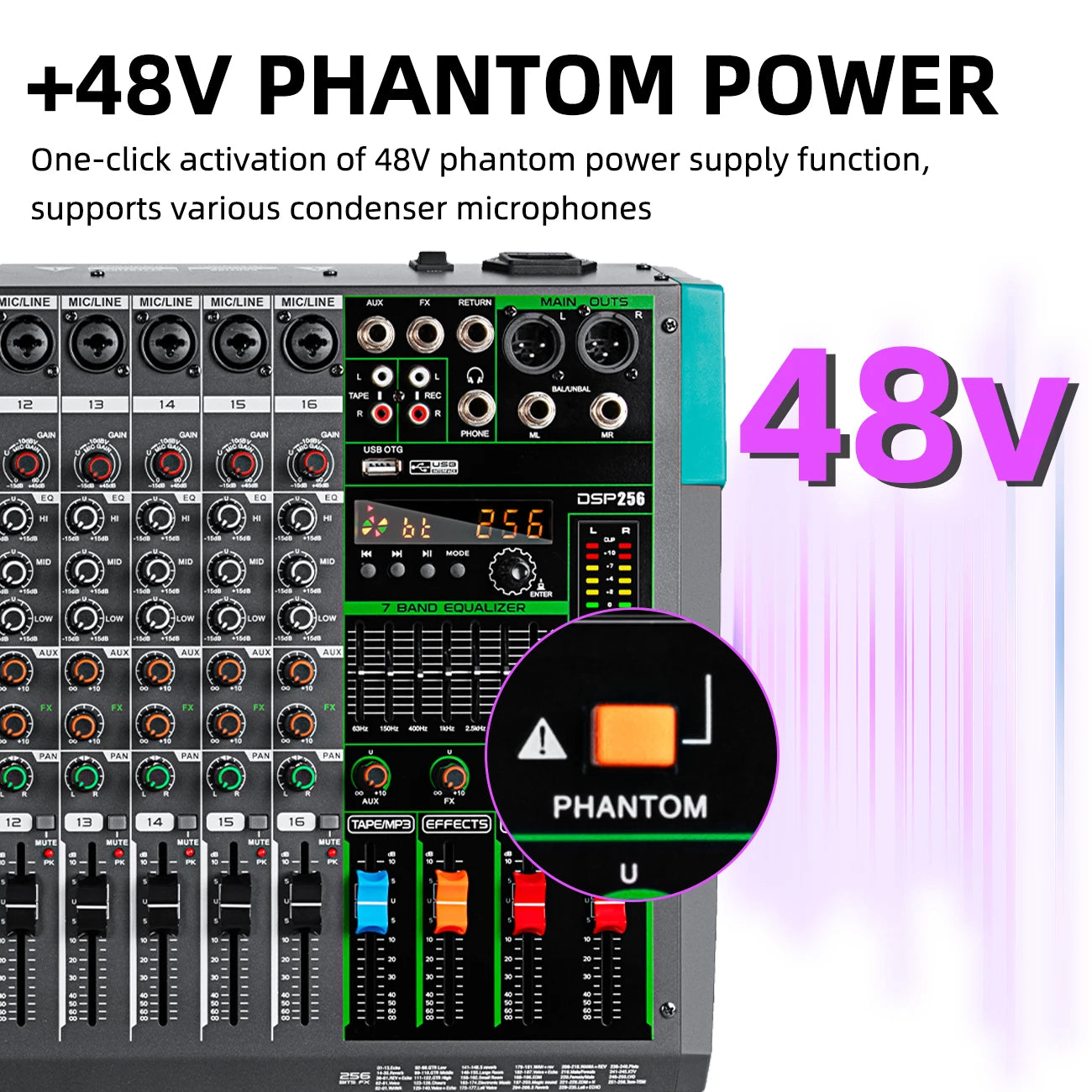 Depusheng MG16 16 Channel Audio Mixer USB Phantom Power 48V