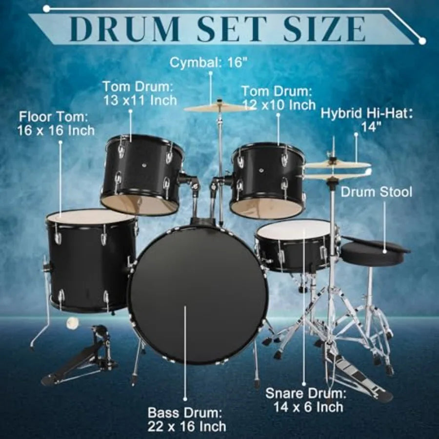 SHXIDrum 5 Piece Drum Set With Cymbal Stands Hi Hat
