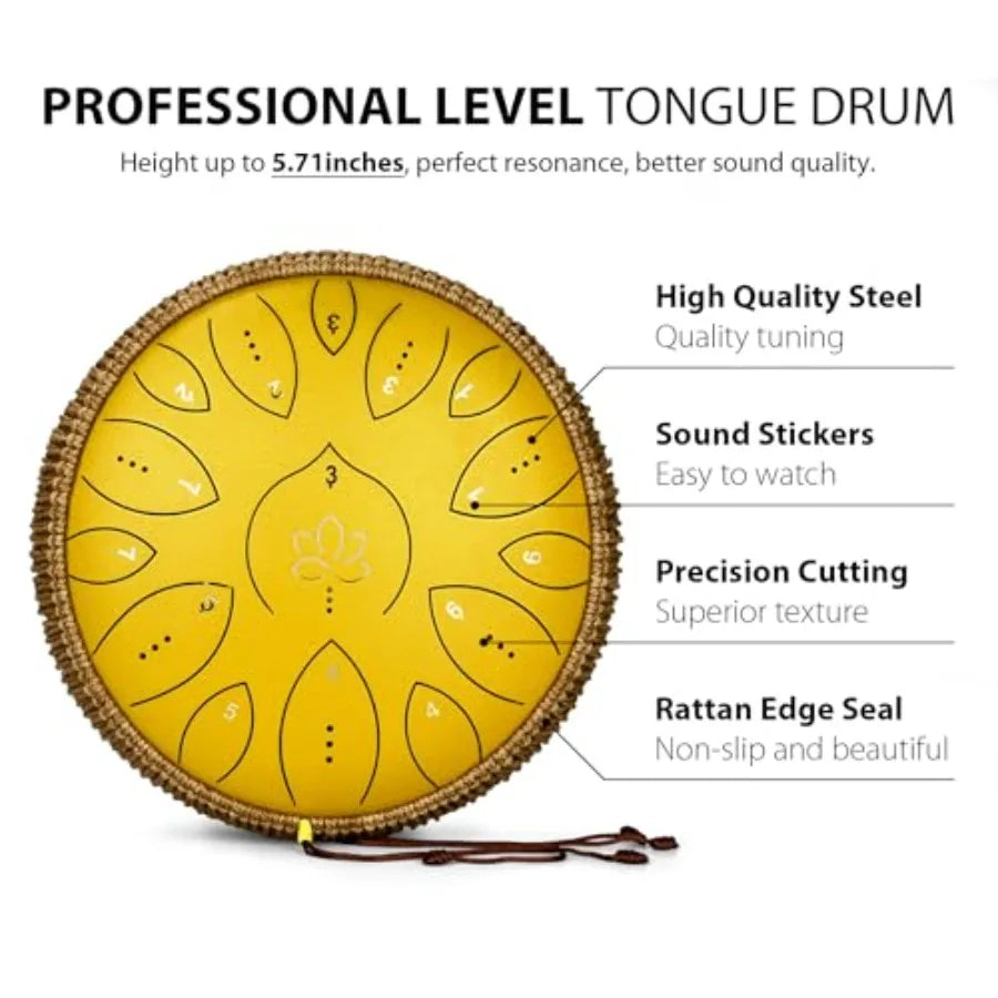 SHXIDrum Steel Tongue Drum 15 Notes Hand Pan Instrument Song Book Mallets