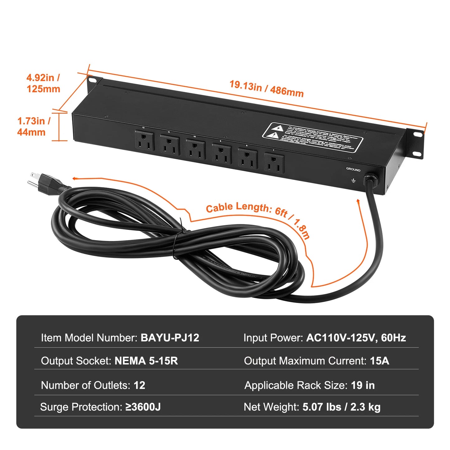 SucceBuy PDU 8 10 12 Outlets Rack Mount Power Strip