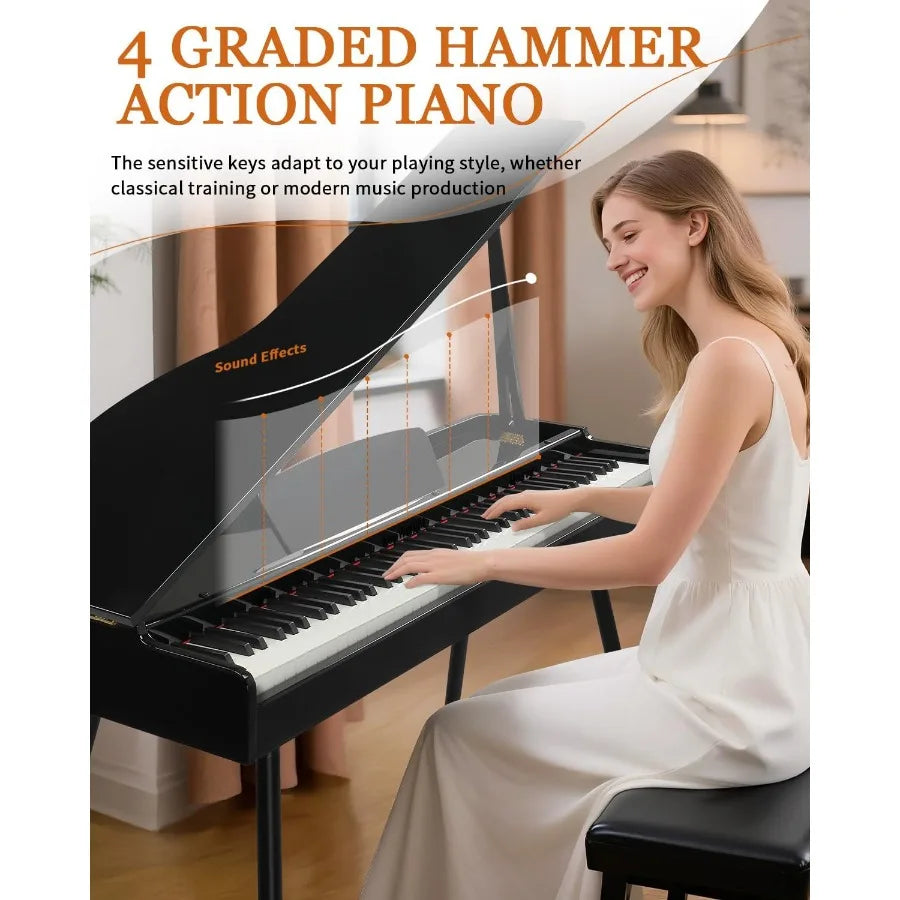 SHXI 88 Key Weighted Action Foldable Digital Keyboard Removable Stand