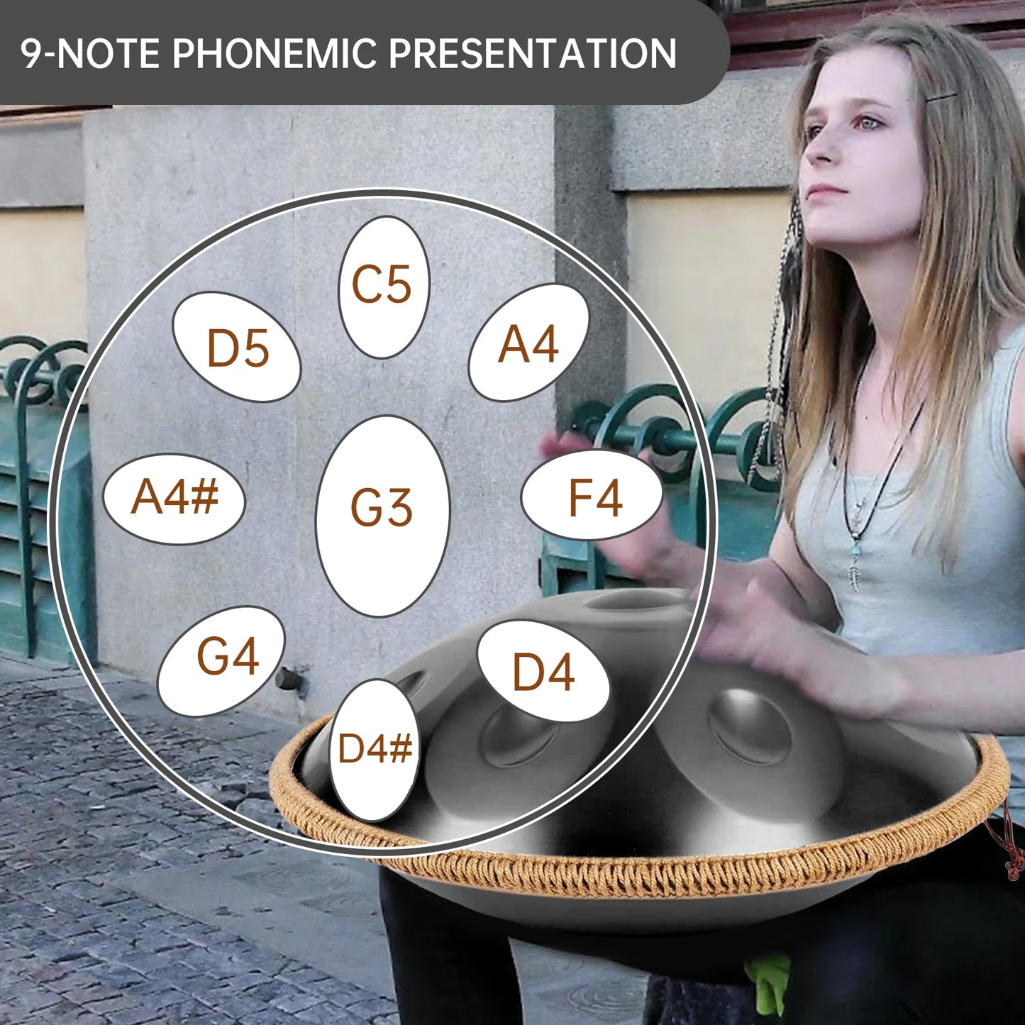 NONEDrum Hand Pan G Minor 9 Notes Portable Meditation Drum