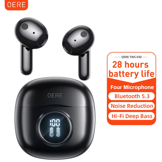 QERE E40 Wireless Earphones Bluetooth 5.3 TWS Low Latency Mics