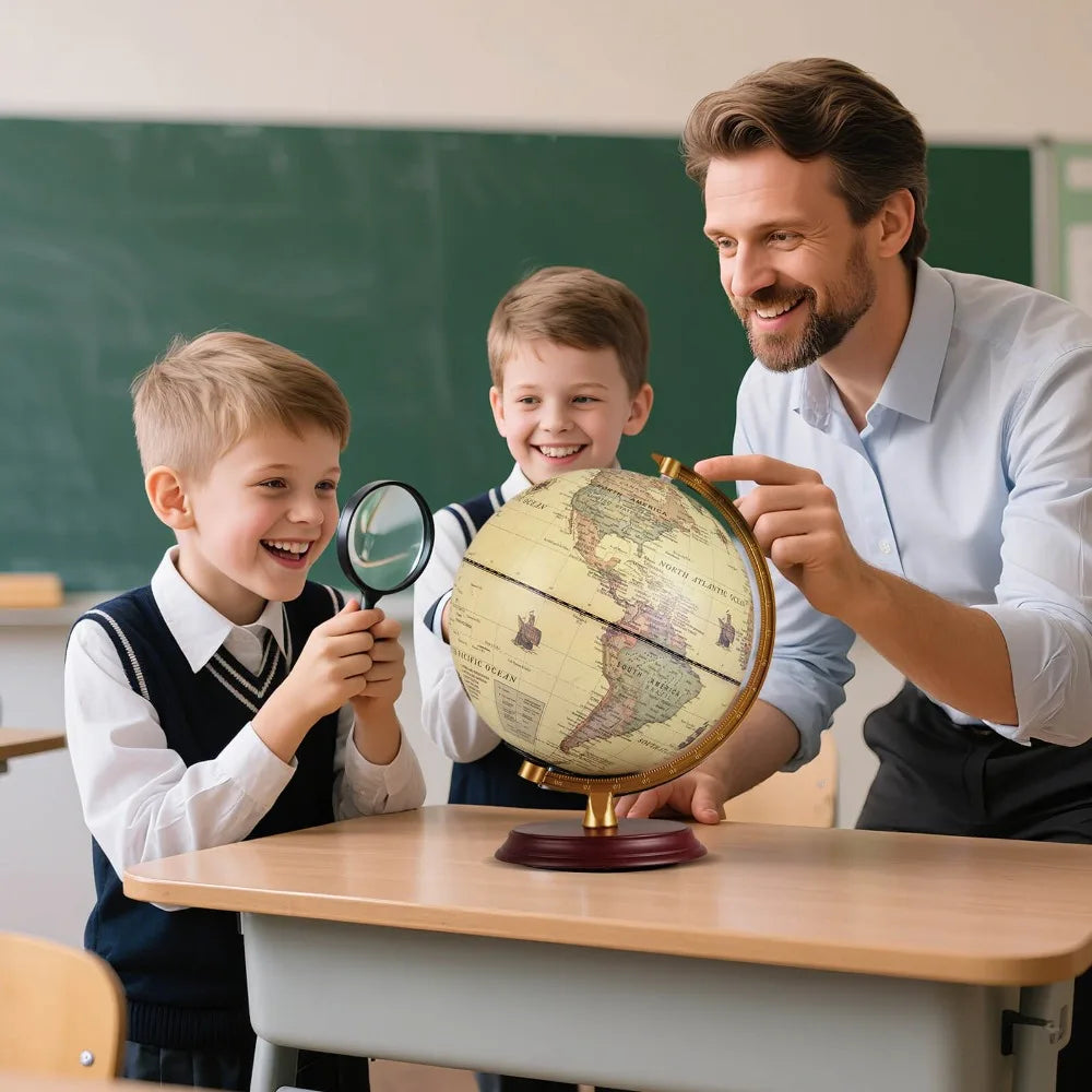 Illuminated World Globe LED Lamp On Wooden Stand HD Map