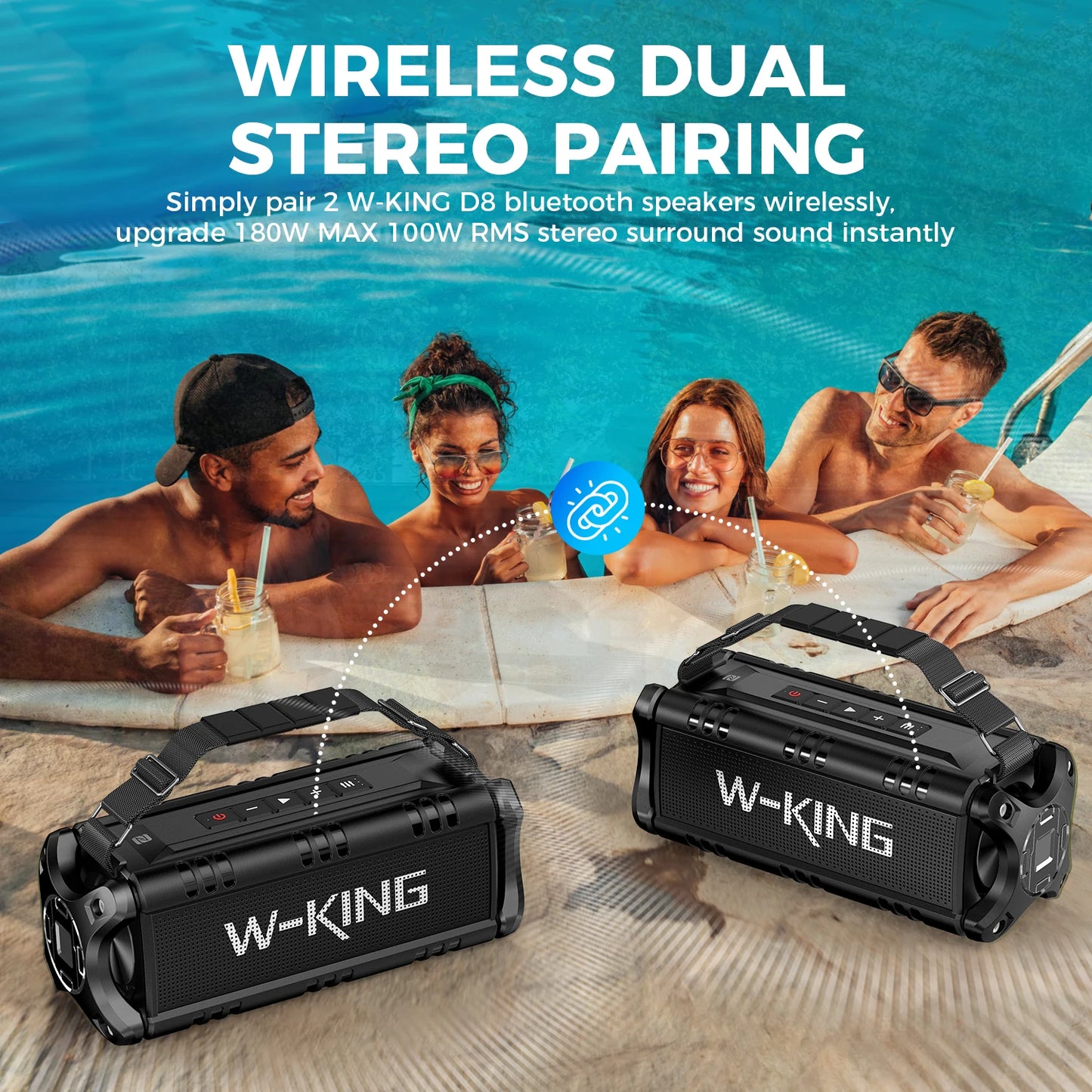 W-King Bluetooth Speaker 90W Peak 50W RMS IPX6 Waterproof Outdoor