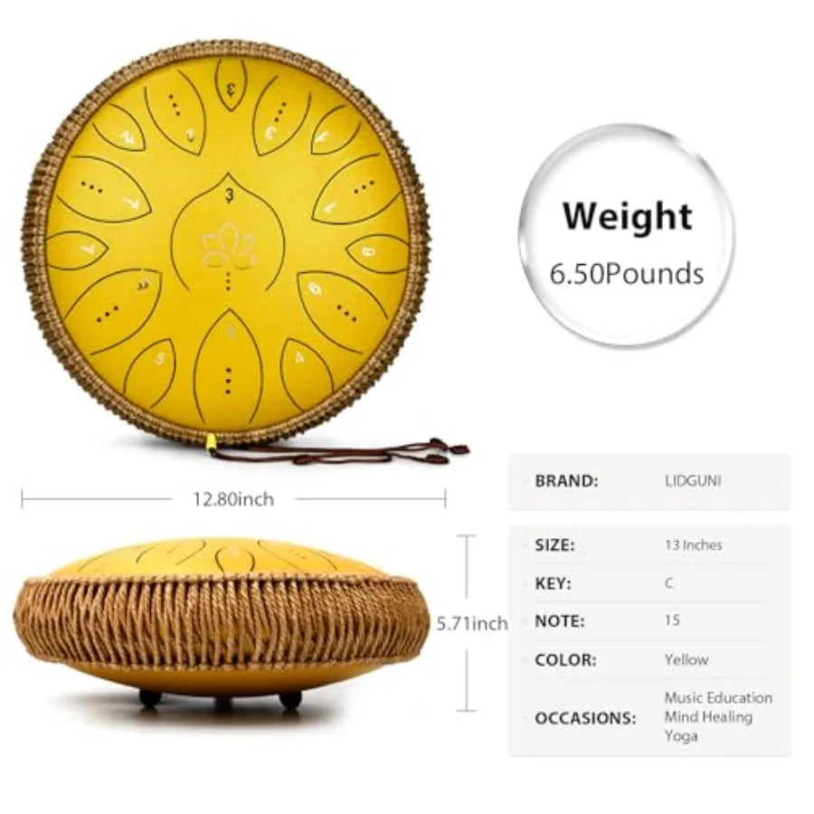 SHXIDrum Steel Tongue Drum 15 Notes Hand Pan Instrument Song Book Mallets