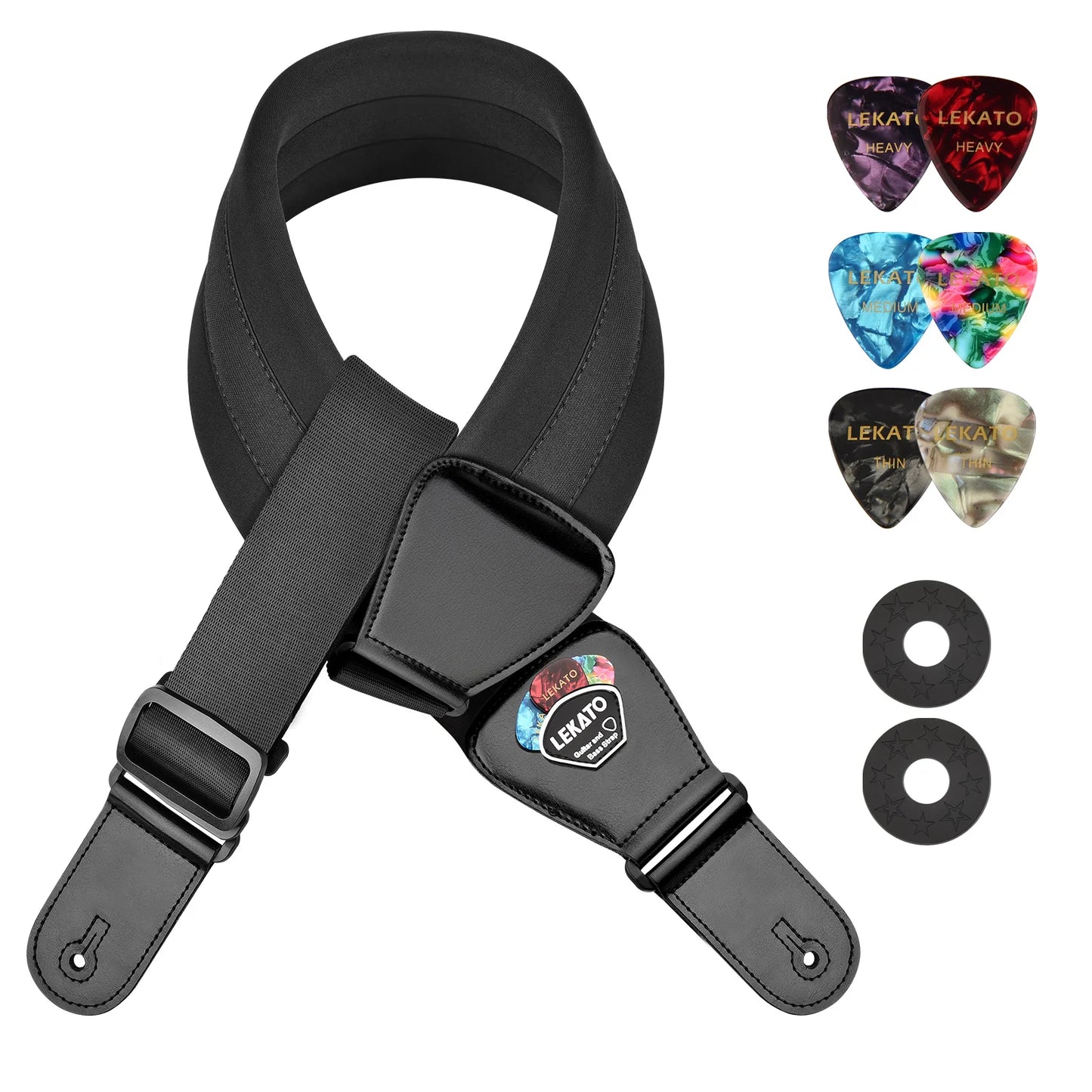 LEKATO LGS2 Adjustable Bass Guitar Strap Cowhide For Electric Bass