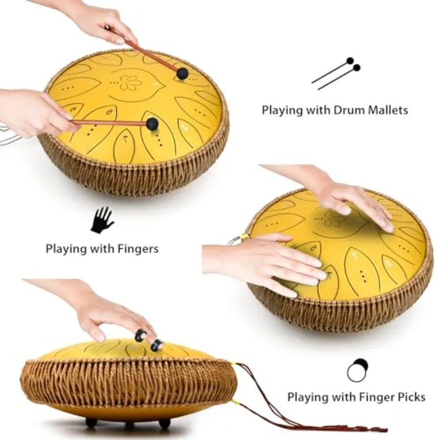 SHXIDrum Steel Tongue Drum 15 Notes Hand Pan Instrument Song Book Mallets