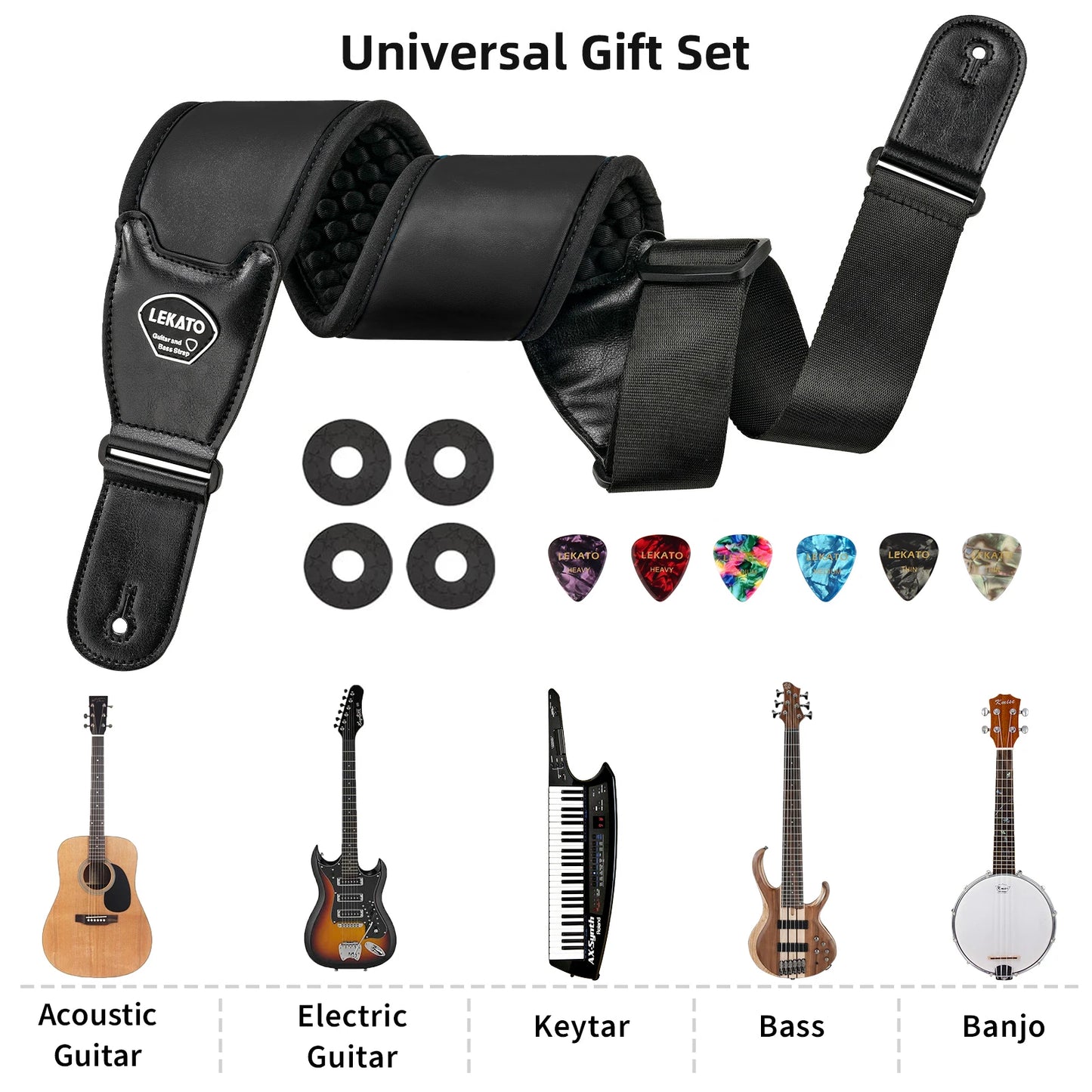 LEKATO 3D Sponge Guitar Strap LGS-1 Adjustable With 6 Picks