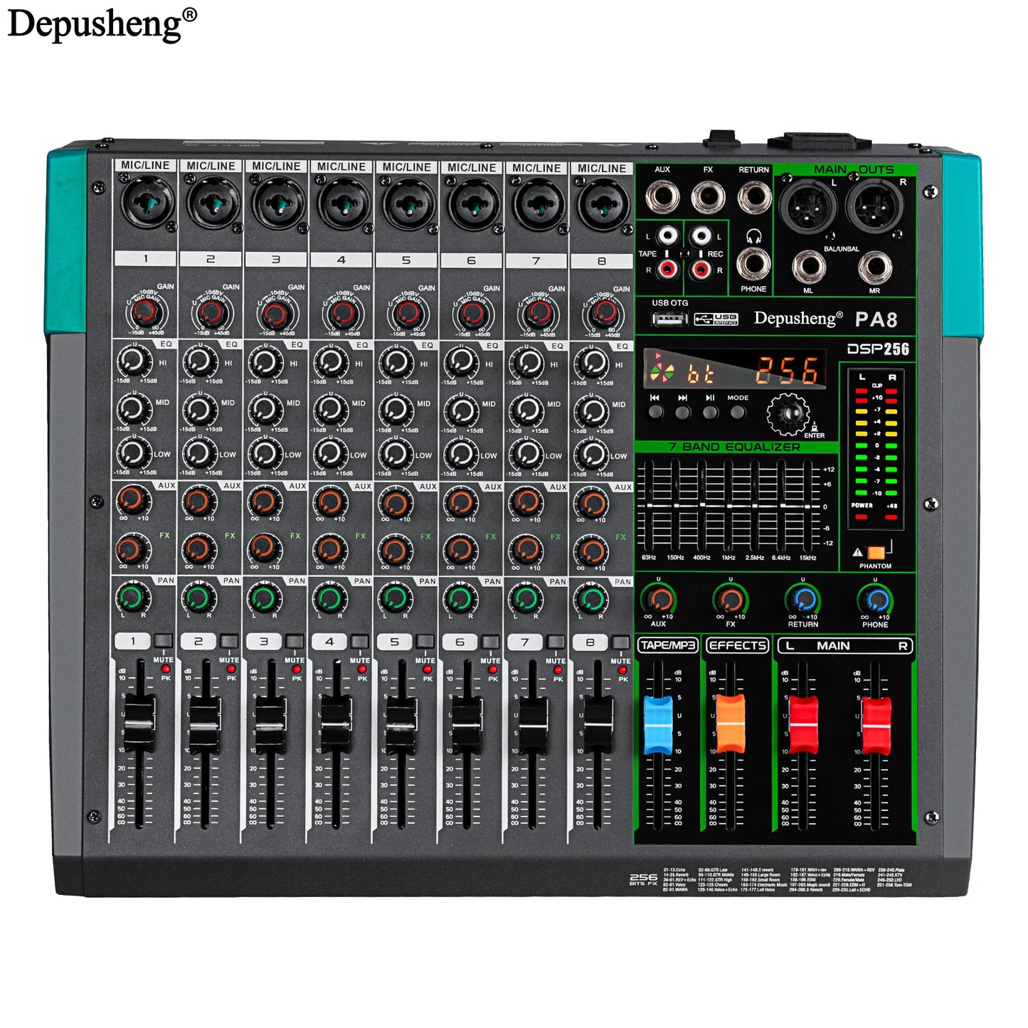 Depusheng MG16 16 Channel Audio Mixer USB Phantom Power 48V