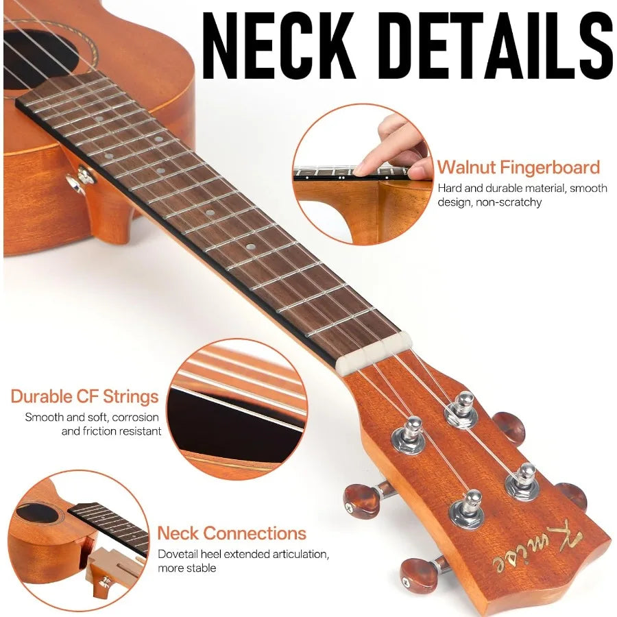 SHXI Walnut Concert Ukulele For Beginners With Free Online Lessons Starter Kit