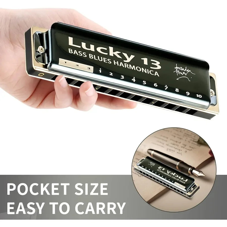 East top Lucky 13 Bass Plus Blues Harmonica 13 Holes Diatonic Harp Mouth Organ Professional Richter Harmonica in C Key for Adul