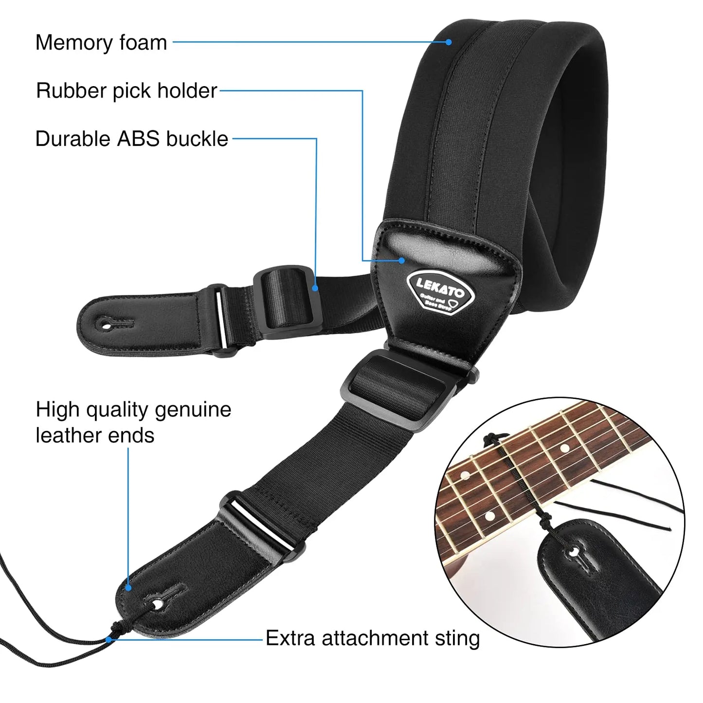 LEKATO LGS2 Adjustable Bass Guitar Strap Cowhide For Electric Bass