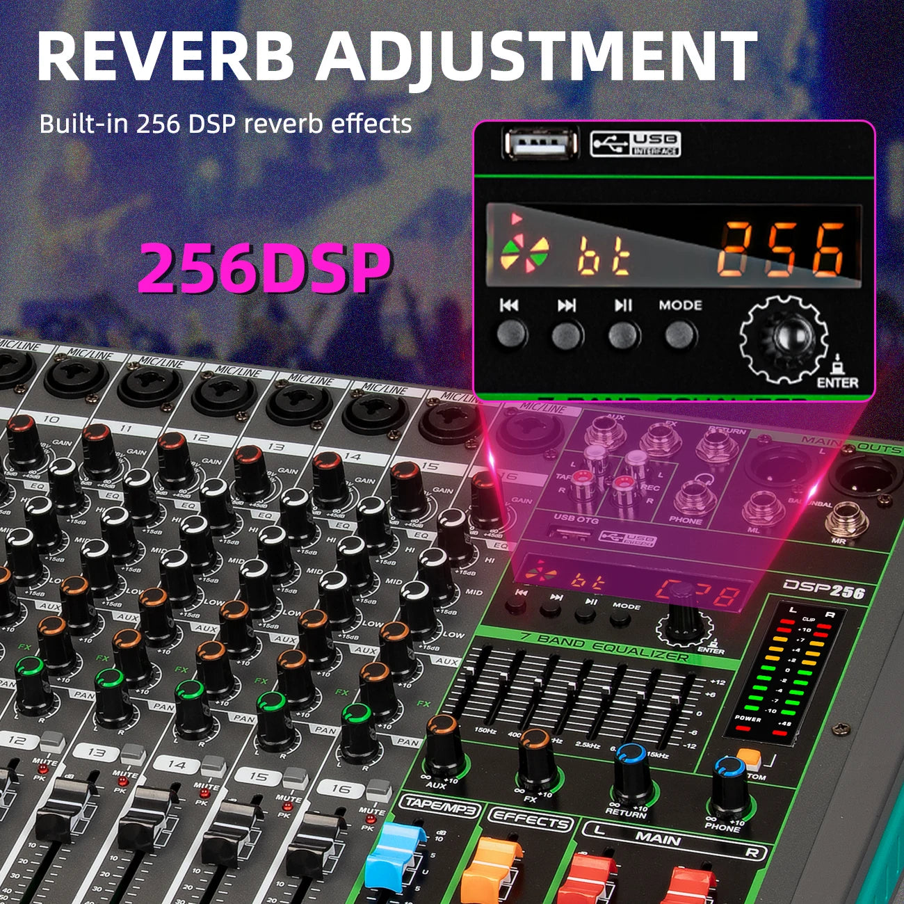 Depusheng MG16 16 Channel Audio Mixer USB Phantom Power 48V