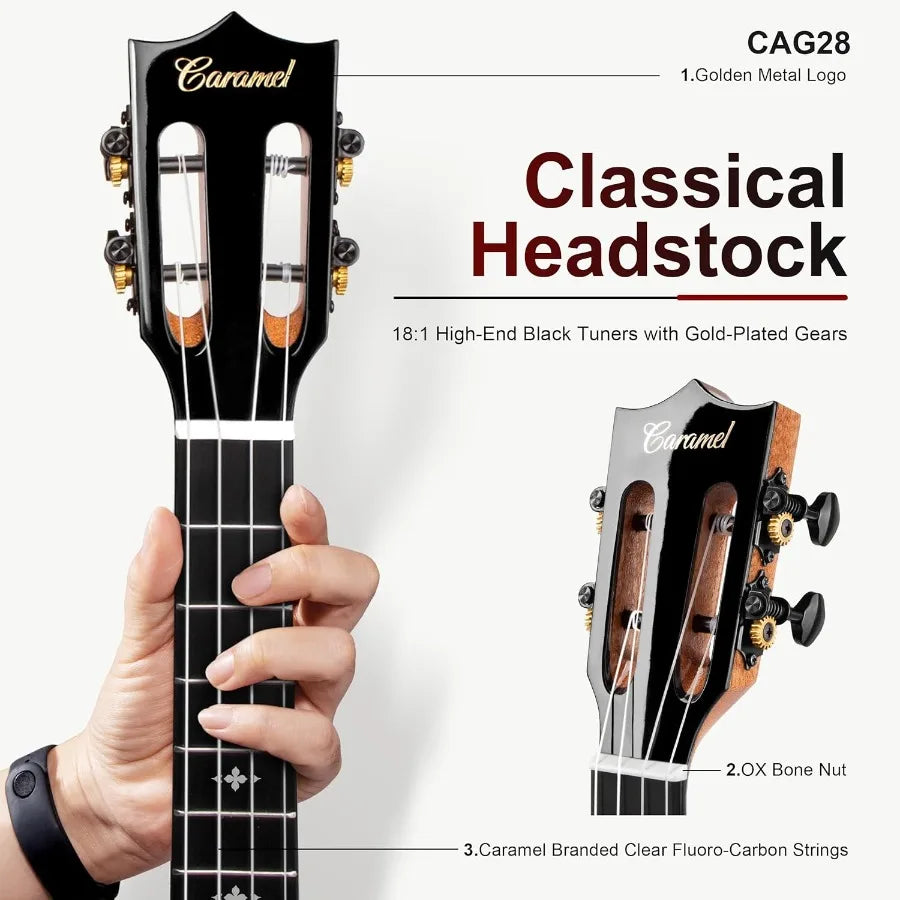 SHXIFingerboard CAG28 Glossy Curly Acacia Concert Ukulele for Beginners