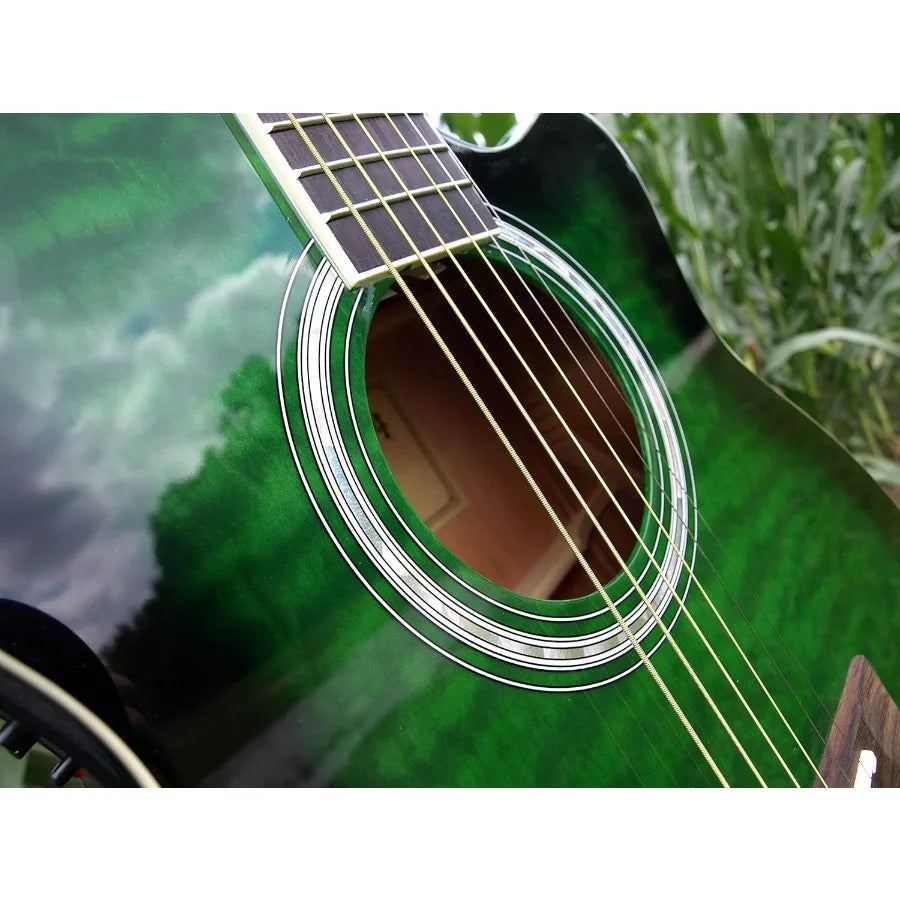 6 String AcousticElectric Guitar Right with Quilted Finish in Green for Live Performances and Studio Recording Enhanced Sound P