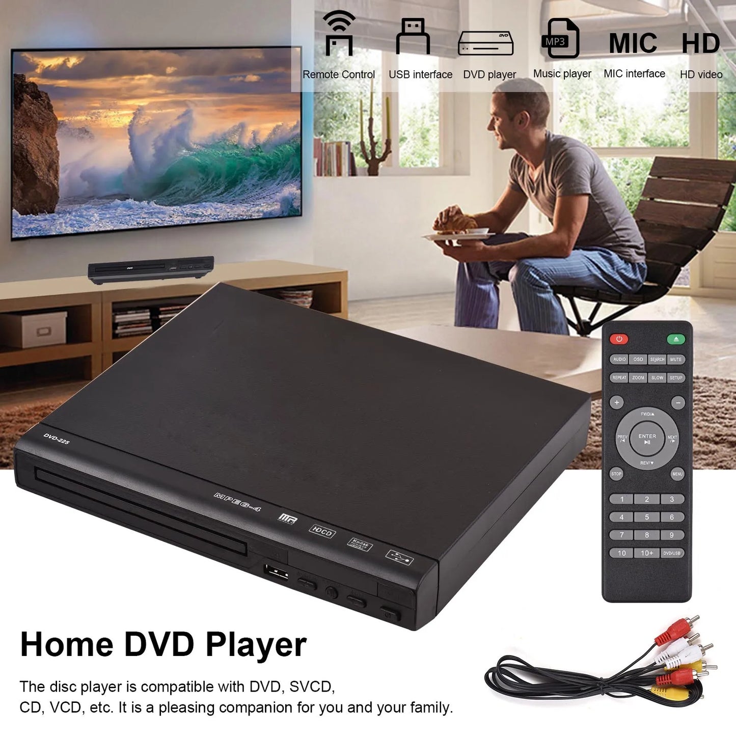 Arealer DVD-225 CD Player With Remote Control AV Output
