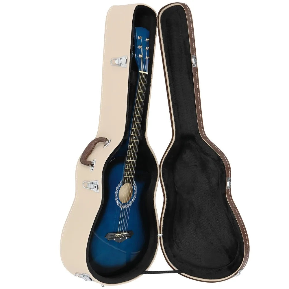 Sturdy Wooden Acoustic Folk Guitar Hard Case With Keys