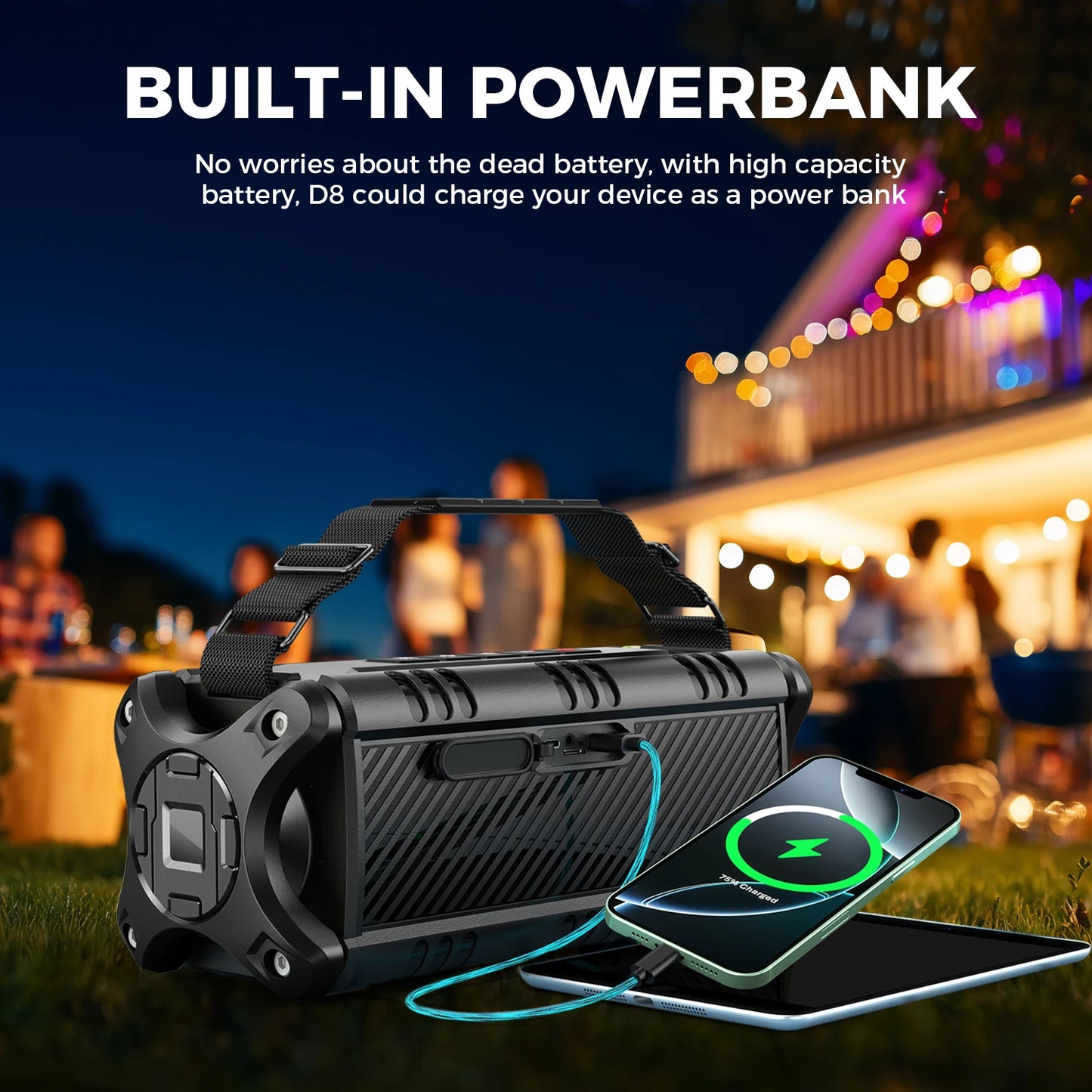 W-King Bluetooth Speaker 90W Peak 50W RMS IPX6 Waterproof Outdoor