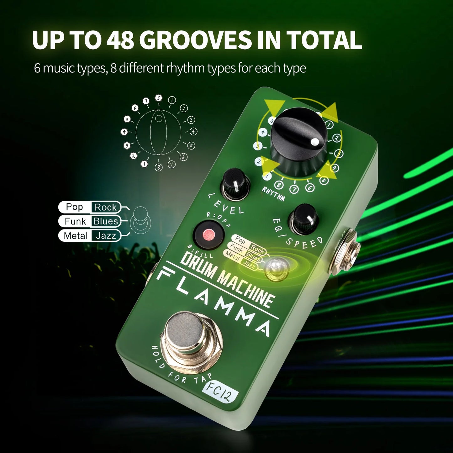 FLAMMA FC12 Guitar Drum Machine Effects Pedal With 48 Grooves