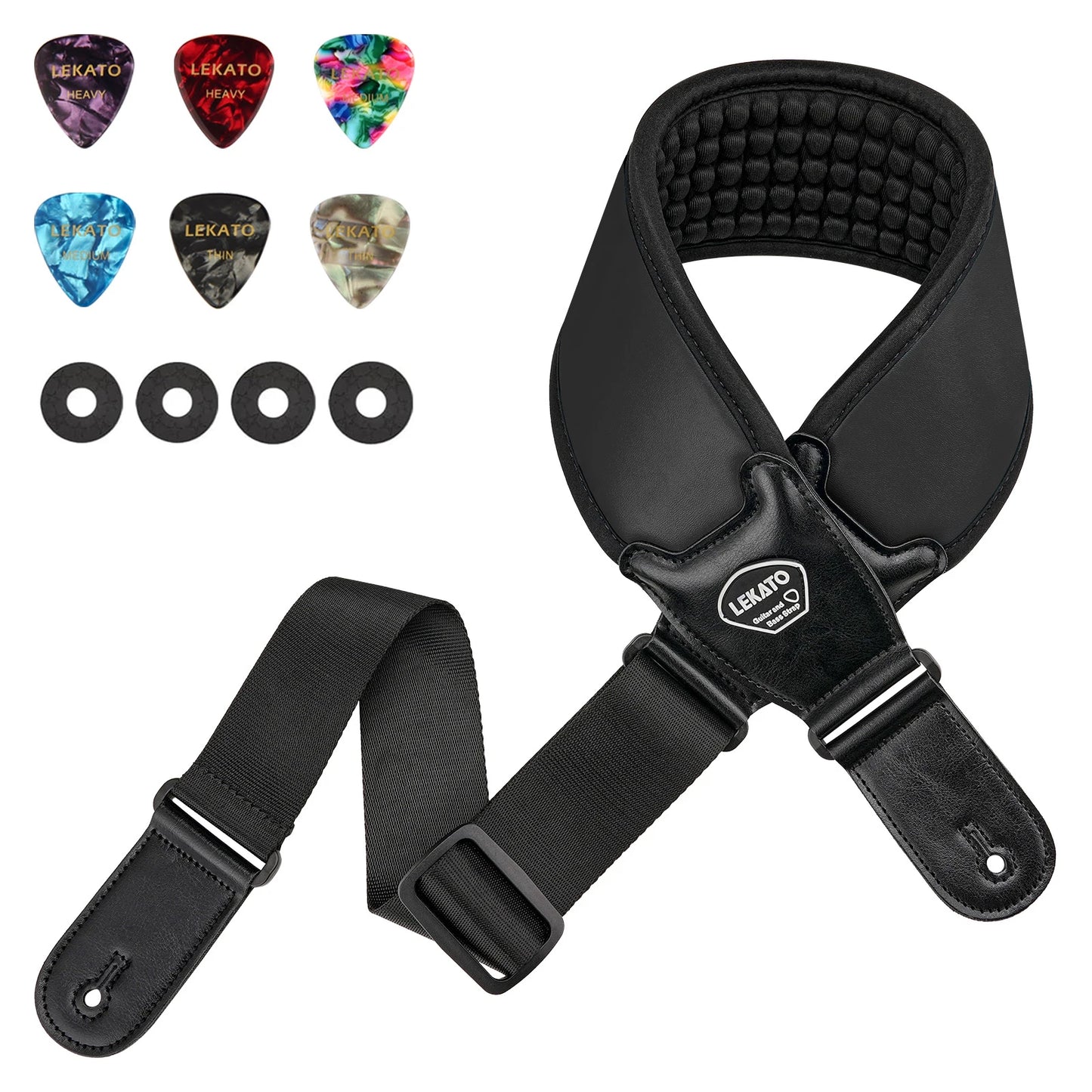 LEKATO 3D Sponge Guitar Strap LGS-1 Adjustable With 6 Picks