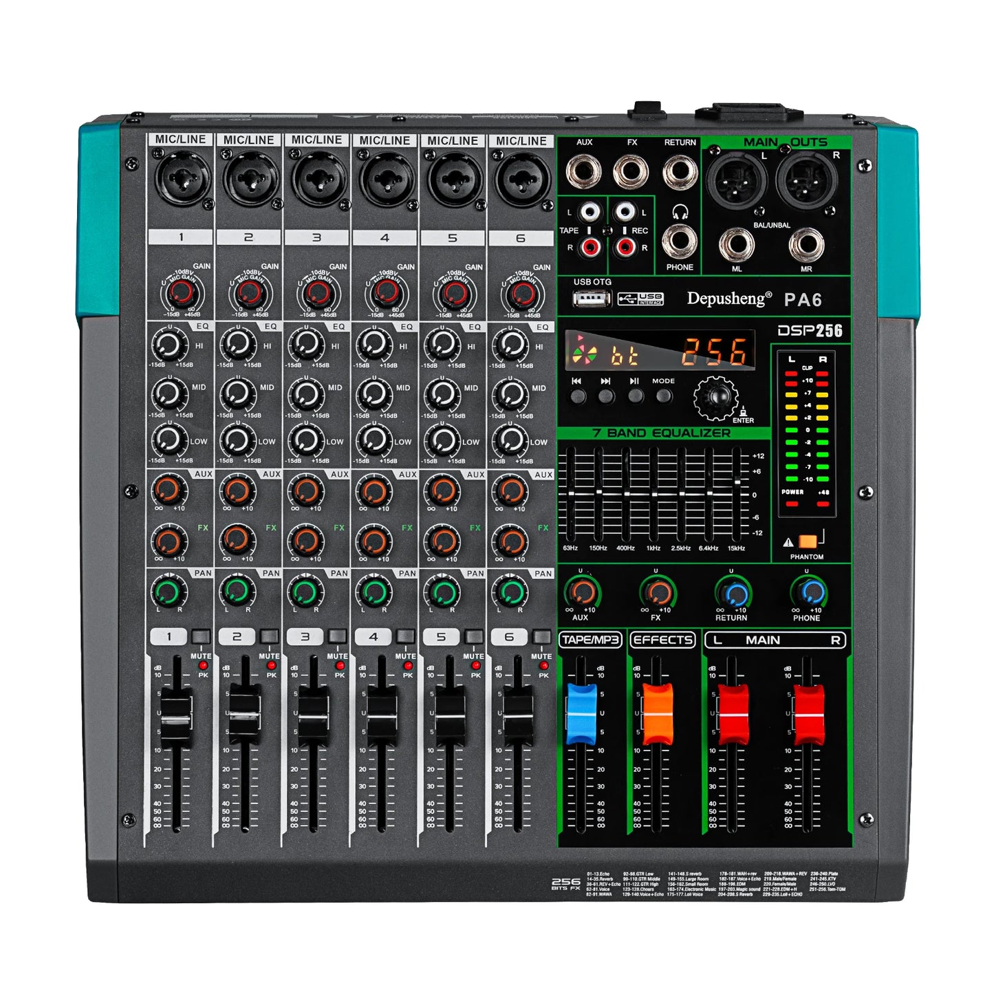 Depusheng MG16 16 Channel Audio Mixer USB Phantom Power 48V