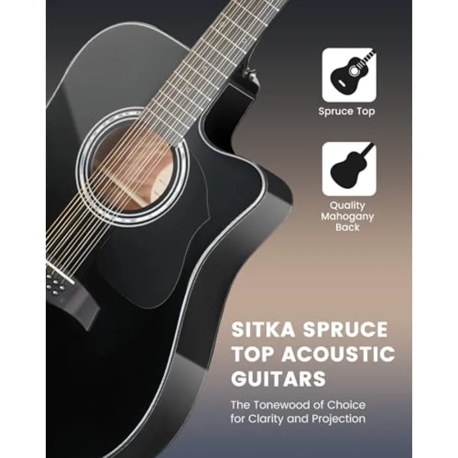 12 String Guitar 42 Full Size Acoustic Electric Guitar for Beginners Adults Spruce Top Cutaway Guitar Bundle with Gig Bag Picks