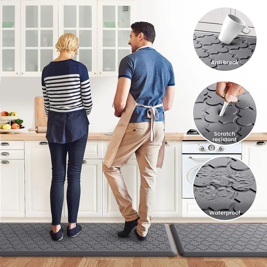 2 Pack Cushioned Anti Fatigue Floor Mats Non Skid Waterproof Kitchen Office