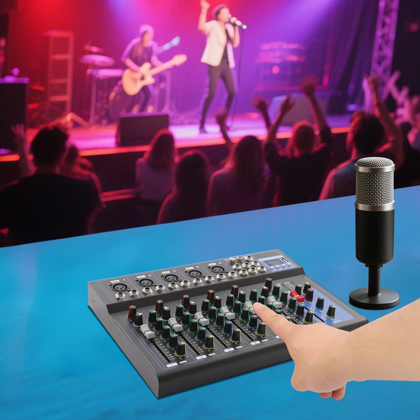 Bymaocar 7 Channel Audio Mixer Console For DJ Webcasting Home