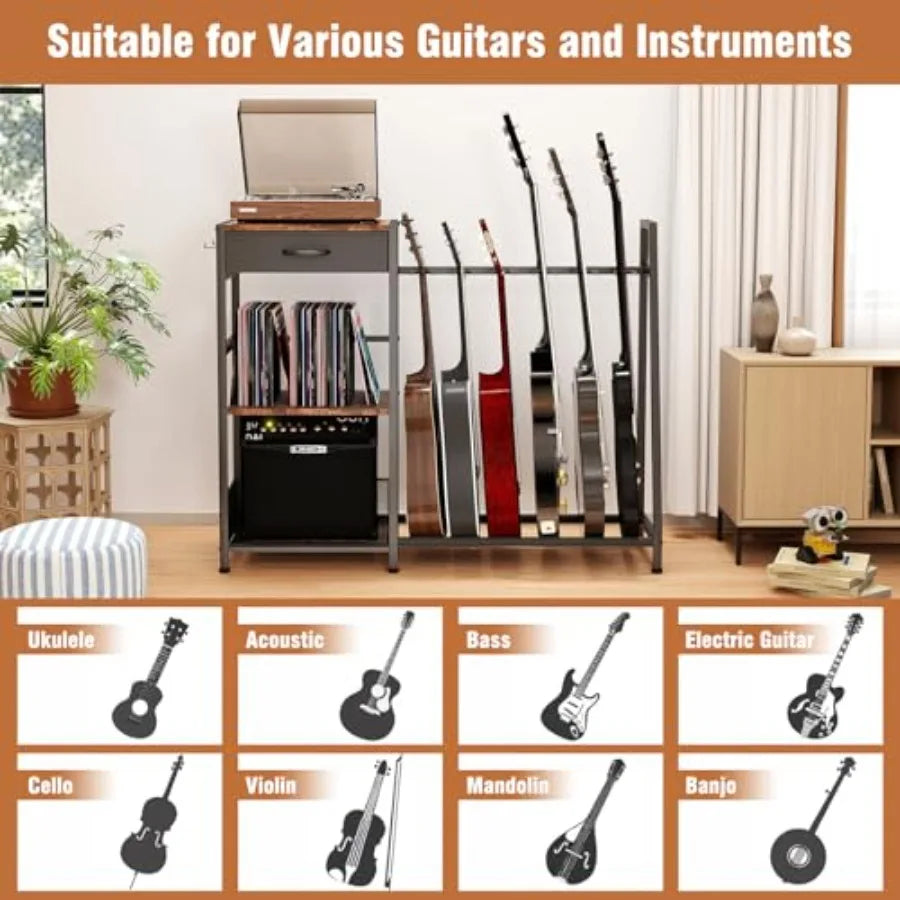 SHXI 6-Slot Guitar Stand Rack Floor Display For Electric Acoustic