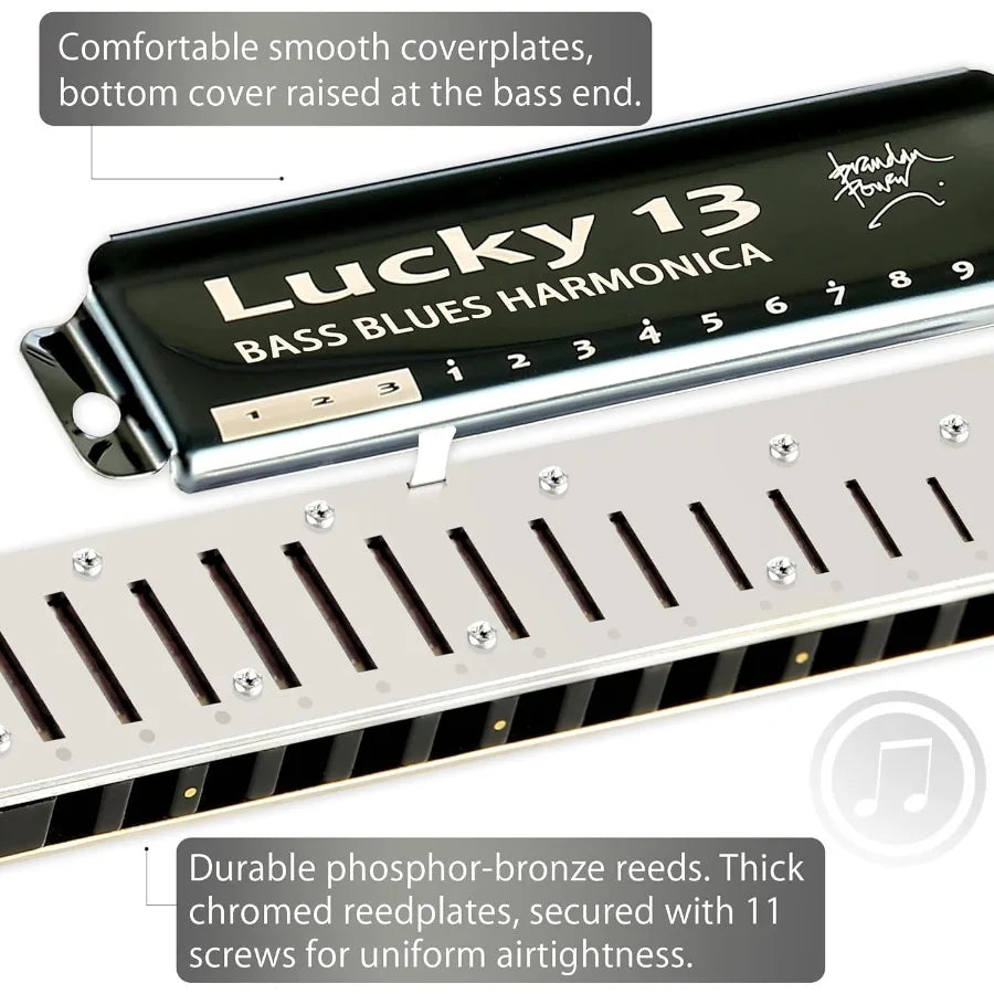 East top Lucky 13 Bass Plus Blues Harmonica 13 Holes Diatonic Harp Mouth Organ Professional Richter Harmonica in C Key for Adul