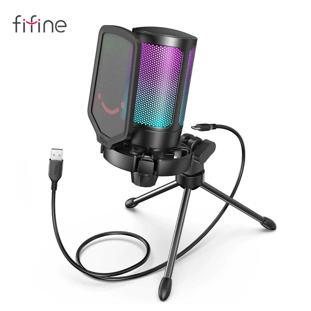 FIFINE Ampligame USB Gaming Microphone With Pop Filter Shock Mount Gain Control