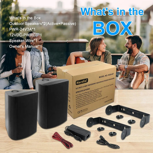 Herdio Two Pack Bluetooth Indoor Outdoor Wall Mount Speakers Waterproof