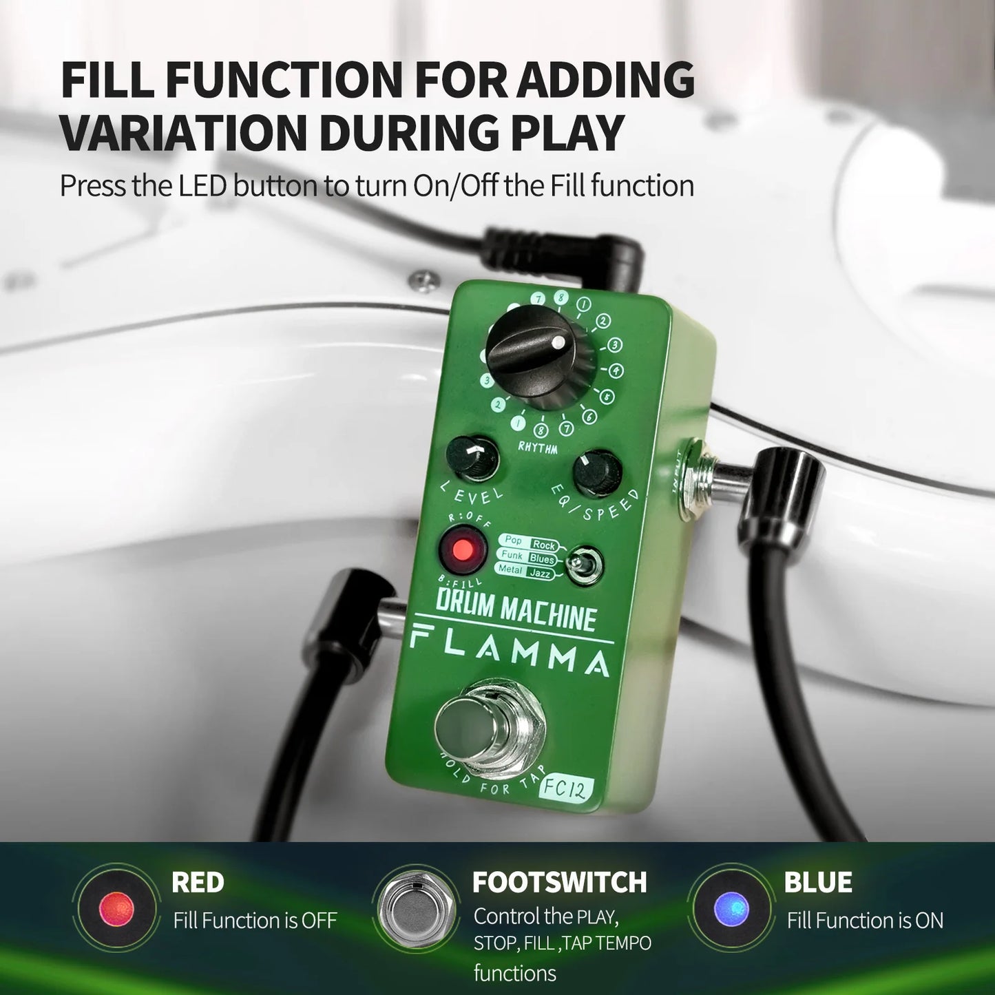 FLAMMA FC12 Guitar Drum Machine Effects Pedal With 48 Grooves