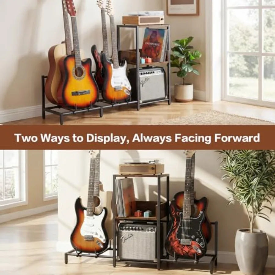 SHXI FourGuitar Floor Stand Two Wood Shelves Amp Holder