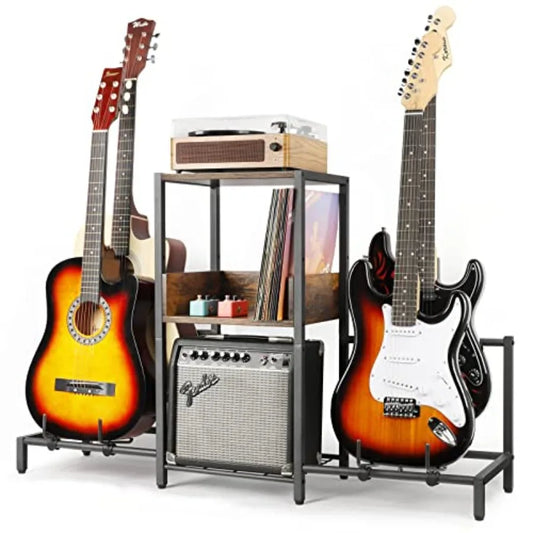 SHXI FourGuitar Floor Stand Two Wood Shelves Amp Holder